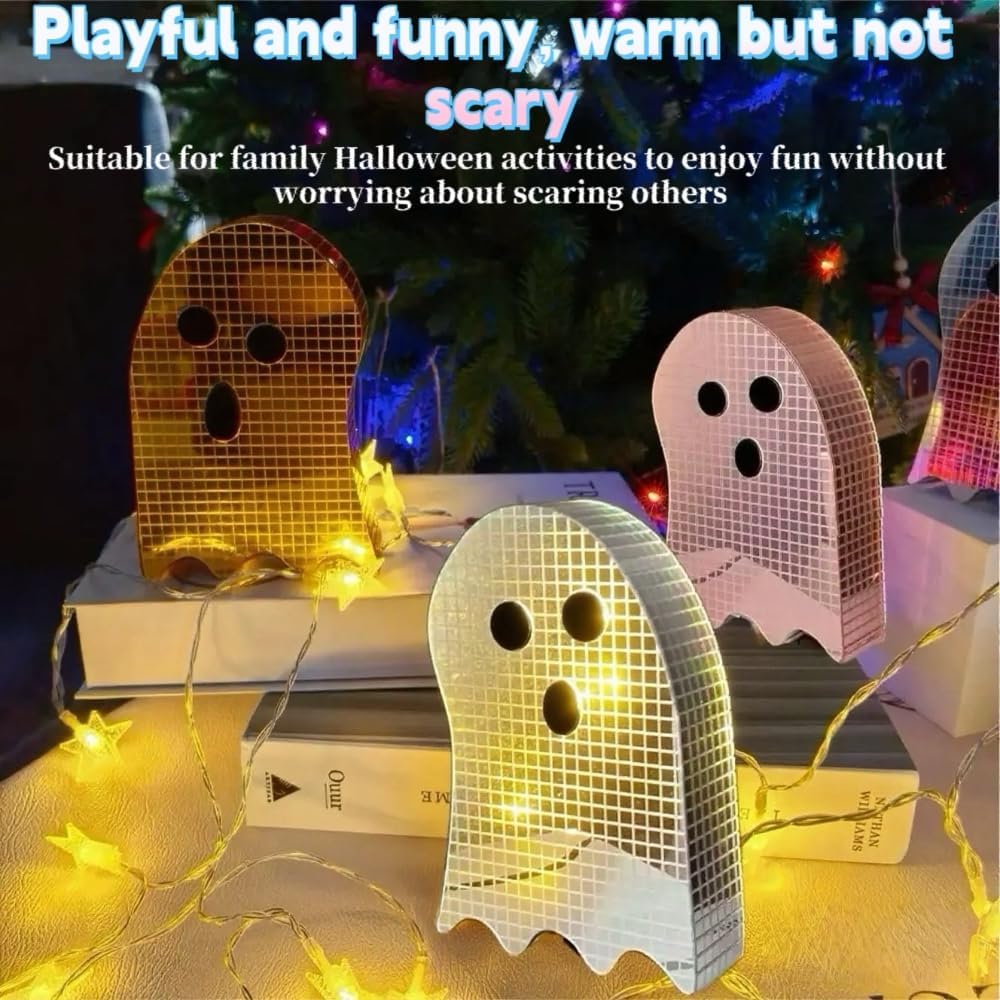3 Pack Christmas Disco Laser Reflective Ghost Decor - 6 Inch Ball Table Centerpiece for Tiered Tray, Spooky Party & Home Decor, Sparkling Gothic Kitchen Desktop Decoration (Silver+Pink+Golden)