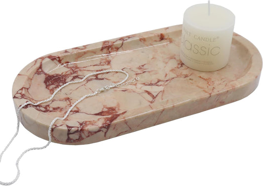 Natural Marble Tray, Oval Vanity Decorative Tray for Bathroom Counter, Countertop Stone Organizer, Catchall Tray for Kitchen, Perfume, Candles, Jewelry Dish Decorative Tray
