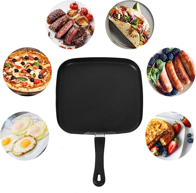 Grill Pan - Versatile Griddle Pan & Comales para Tortillas for Cooked Dishes! Square Pan Design for Even Heat Distribution!
