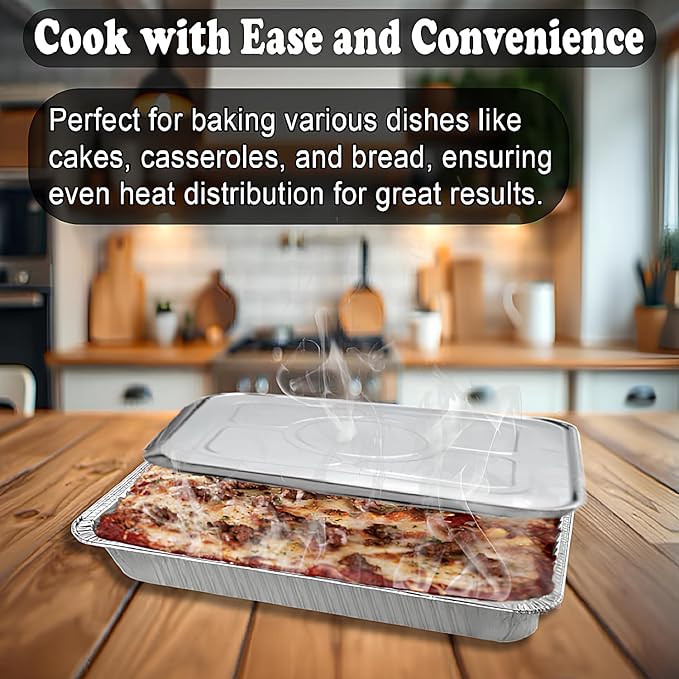 INFINITY EL Disposable Aluminum Foil Pans with Lids 10 Pack | Half-Size 12.5"x 10"x 2.5" Deep Disposable Baking Pan | Heavy Duty Aluminum Pan for Roasting Turkey, Lasagna, Thanksgiving, Christmas