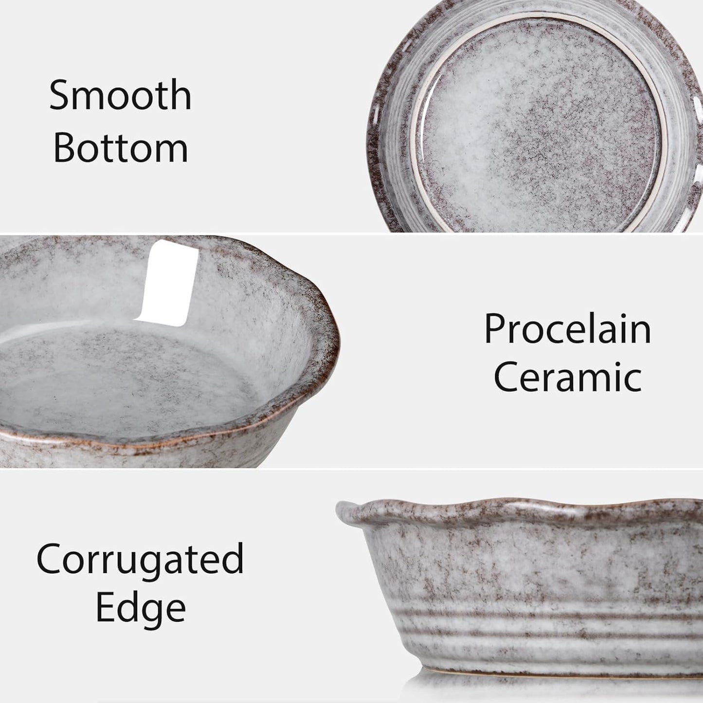 NUTRIUPS Small Pie Pans Set of 2, 6.5 Inch Ceramic Mini Pot Pie Baking Dishes, Oven Safe (6.5in, Grey, 2PCS)