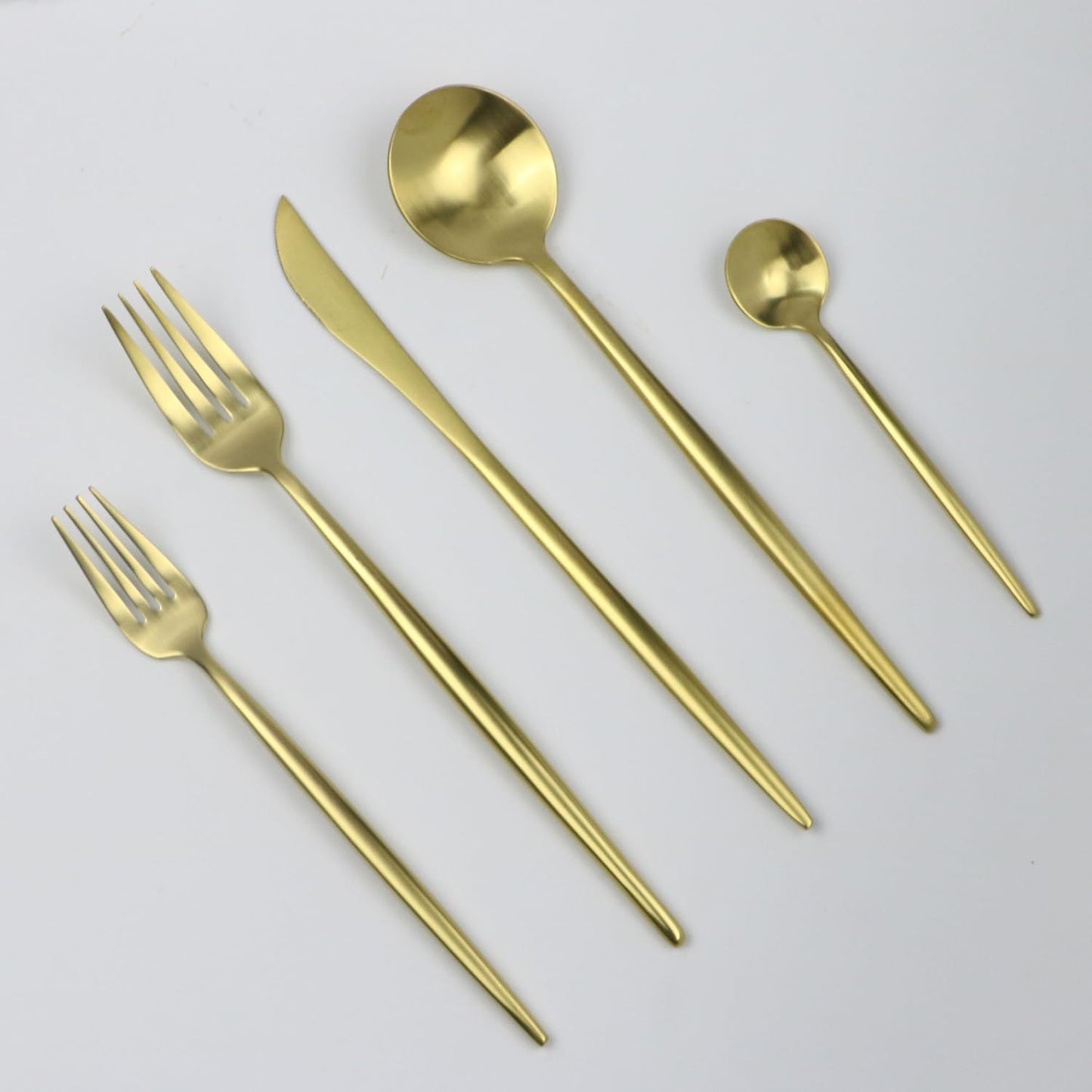 Customized 5-Piece 18/10 Stainless Steel Flatware Set, Serive for 1, With Fork Spoons Knife Teaspoon Dessert Fork for Home Kitchen Restaurant Hotel (Matt Gold)