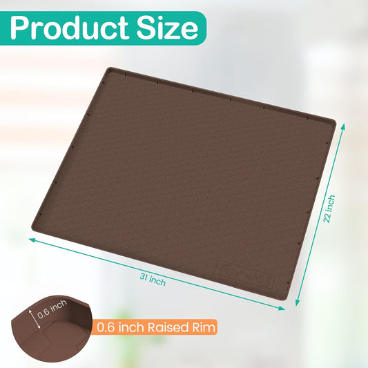 Waterproof Under Sink Mat 31" x 22", Silicone Cabinet Liner, Rubber Protector for Kitchen and Bathroom, Keeps Cabinets Clean, Dry, and Organized (Brown)