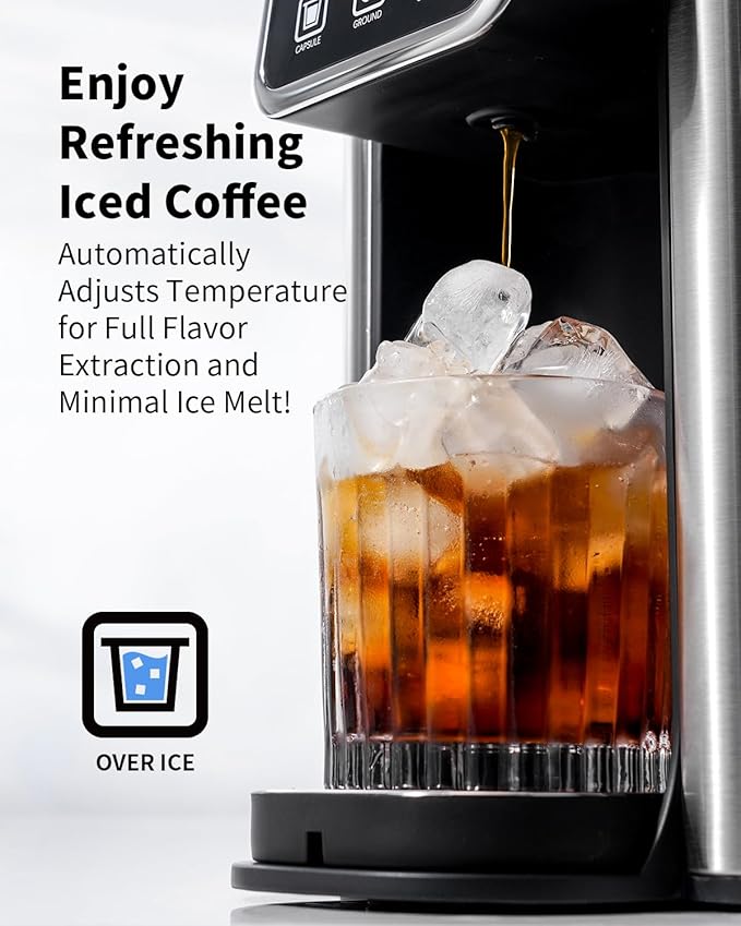 Hot & Iced Coffee Maker with Bold Setting, Single Serve Coffee Maker for K Cup and Grounds, 6-14 Oz Brew Sizes, 50 Oz Removable Water Tank, One Cup Coffee Machine with Reusable Filter, Black