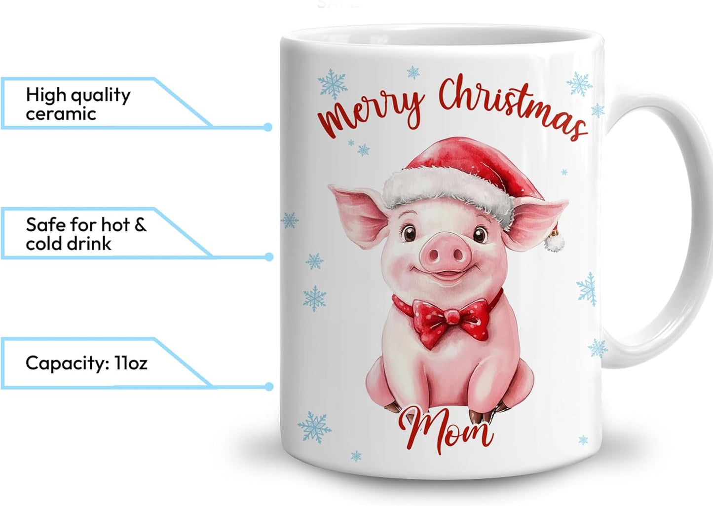 Hyturtle Personalized Gifts Pig Lover - Pig Wearing Santa Hat Custom Name Ceramic Coffee Mug Cup 11oz - Cute Animal Lovers Gifts For Women, Girl kids Family On Birthday, Christmas