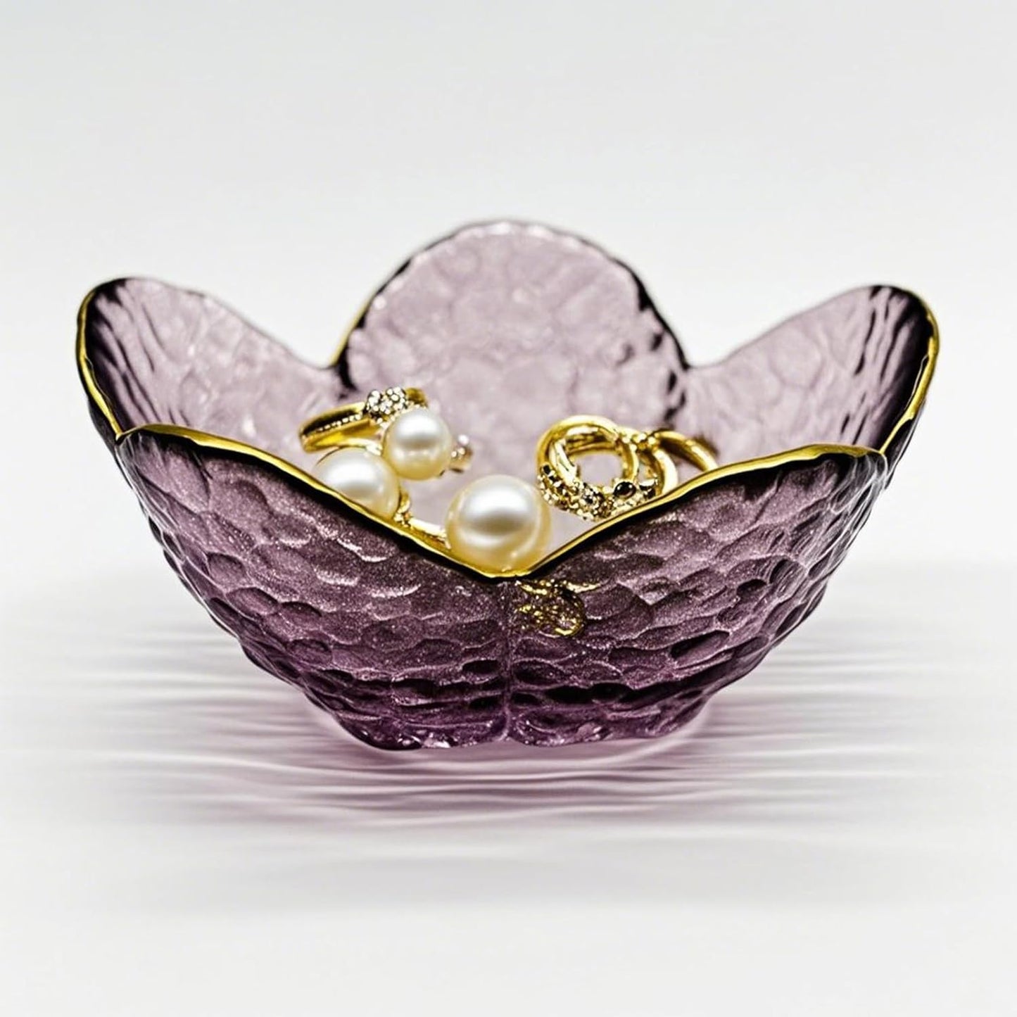 Purple Glass Jewelry Dish Tray, Birthday Gifts for Mom, Crystal Ring Holder for Women, Small Flower Ring Dish Jewlery Plate, Engagement Trinket Jewelry Tray, Nightstand Decor Jewerly Bowl