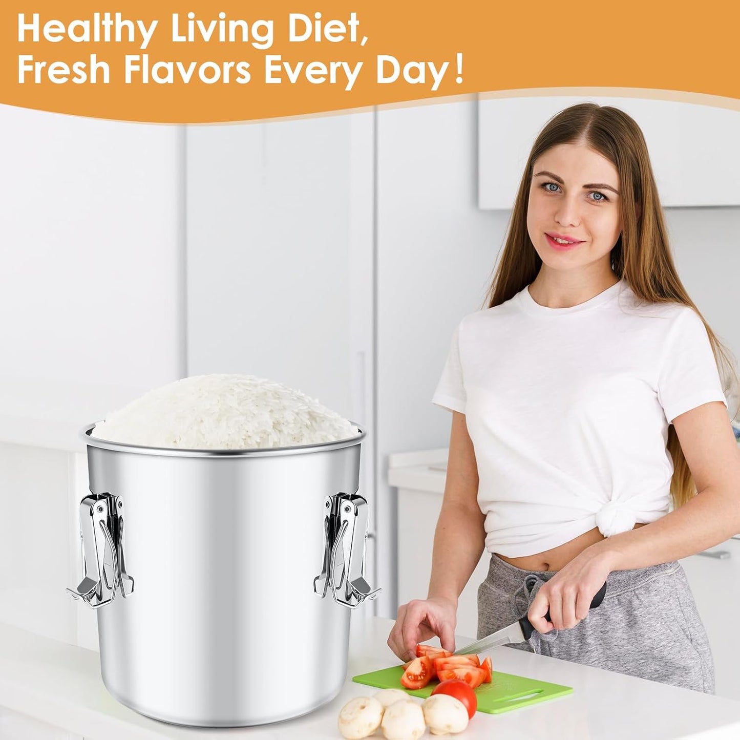 304 Stainless Steel Airtight Canister with Lids,40 lbs Large Capacity Food Storage Containers for Rice Flour Sugar Grain Coffee Bean,Airtight Canister for Kitchen & Pantry Organization