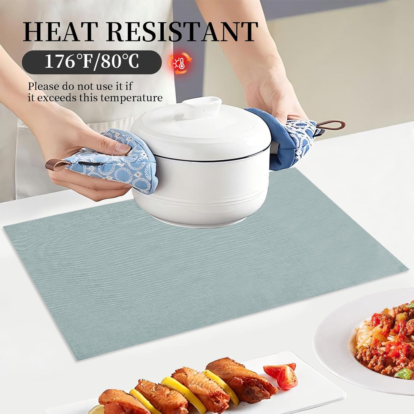 Placemats Set of 6 Linen Type Fabric Cloth Placemats, 19 x 13 Inch Double Layered Thick Wrinkle Free Heat Resistant Table Place, for Dining, Kitchen, Party (Light Gray, 48 * 33cm)