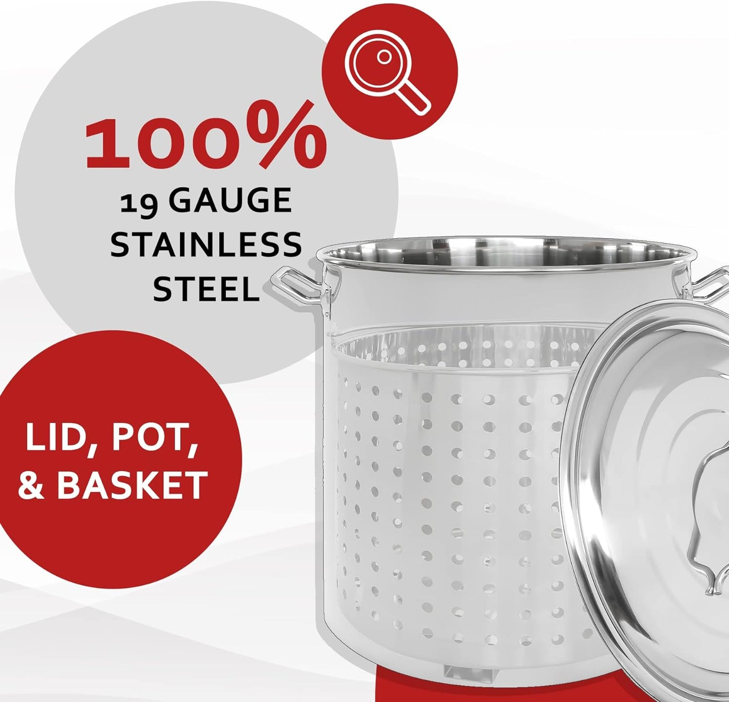 CONCORD Stainless Steel Stock Pot w/Steamer Basket. Cookware great for boiling and steaming (60 Quart)