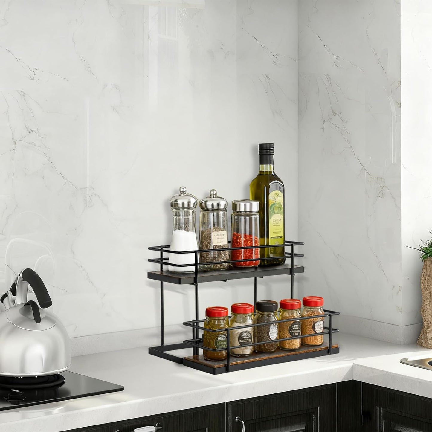 Coffee Syrup Organizer Rack, 2 Tier Syrup Holder(6 Bottle Capacity) for Coffee bar Syrup Storage,Kitchen Condiment Organization and Wine Display.