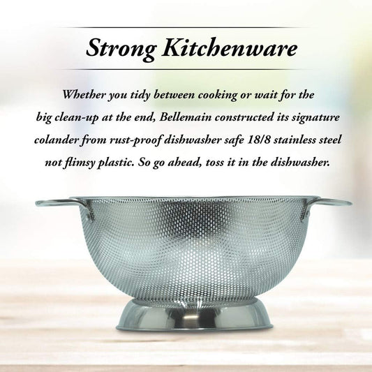 Bellemain 3 Qt Metal Colander with Handle | Pasta, Spaghetti, Berry, Fruit, Vegetable, Kitchen Food Strainer Basket | 18/8 Stainless Steel Colander Bowl | Pot Drainer for Cooking, Sifter Strainer