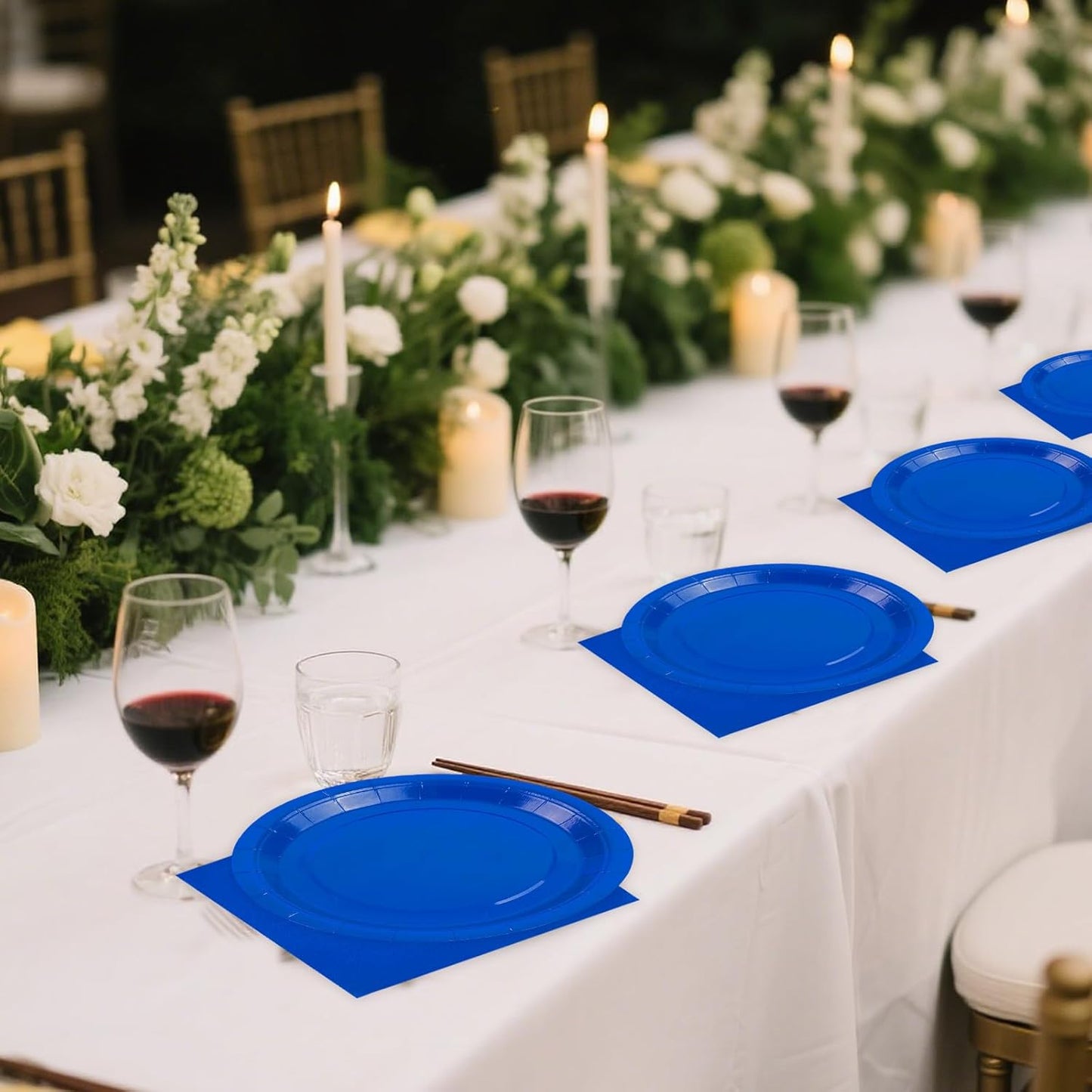 50PCS Blue Paper Plates and Napkins Party Supplies, 7Inch Blue Party Dessert Plates Disposable Tableware Set for Wedding Birthday Bridal Shower Baby Shower Decorations