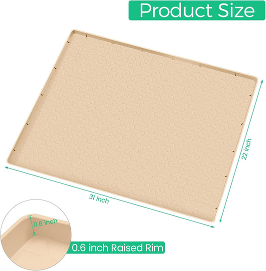 TRZZ Silicone Waterproof Under Sink Mat 31" x 22", Drip Tray and Cabinet Liner for Kitchen and Bathroom, Prevents Water Damage and Organizes Cabinets (Beige)