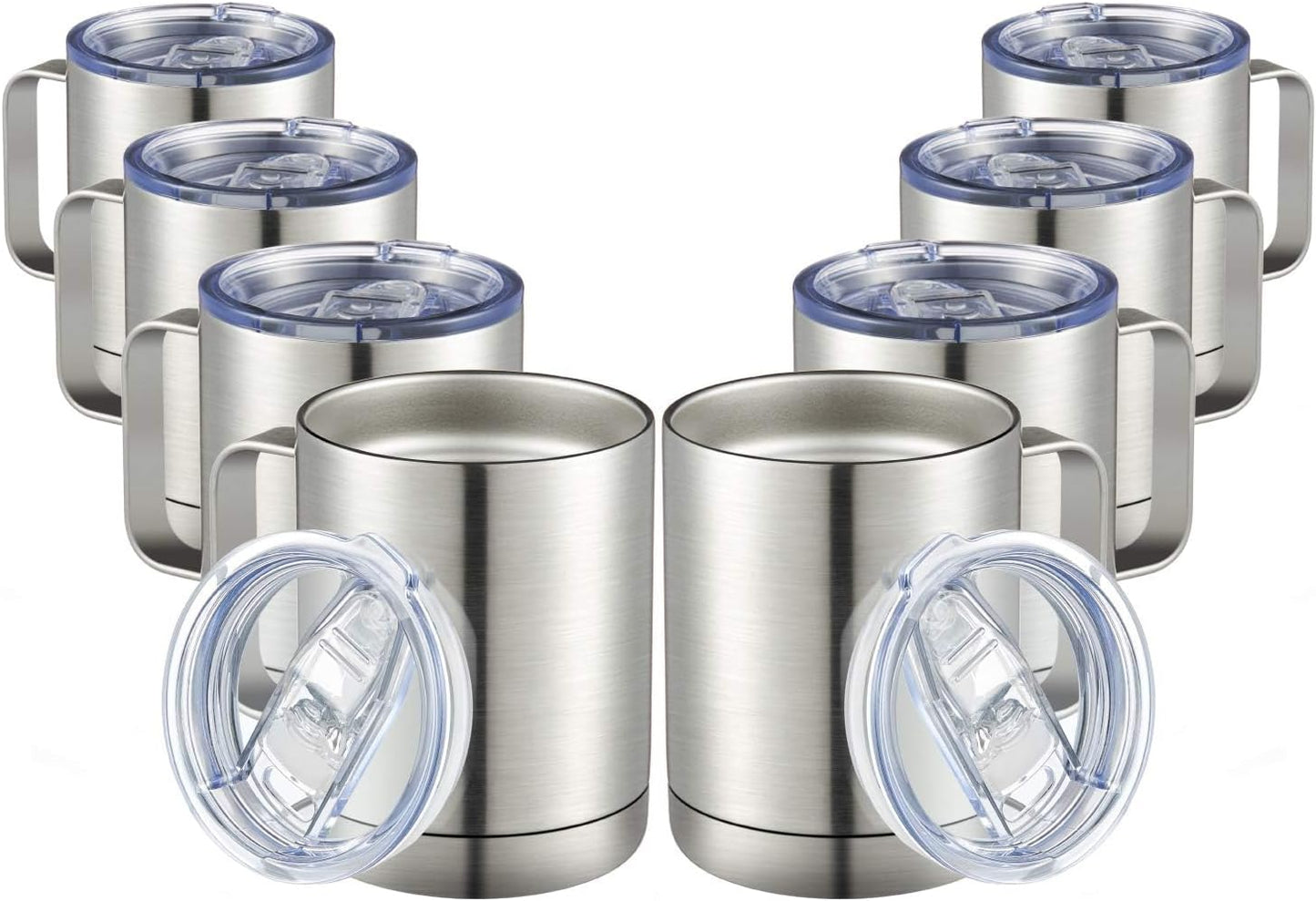 MEWAY 12oz Coffee Mug With Handle 8 Pack Bulk,Stainless Steel Insulated Travel Tumblers With Sliding Lid,Double Wall Vacuum Camping Cup for Hot & Cold Drinks Tea (Sliver,Set of 8)