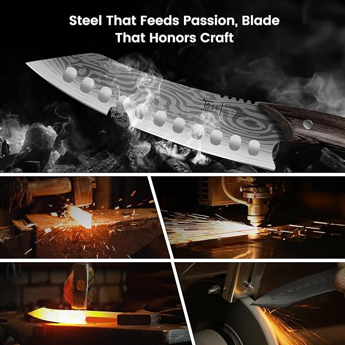 Japanese Kitchen Knife, 8.2 Inch Chef Knife, Carbon Steel Kiritsuke, Razor Sharp Santoku for Precision Cutting, Damascus Pattern, Full Tang Wood Handle,Thanksgiving Christmas Cooking Gifts