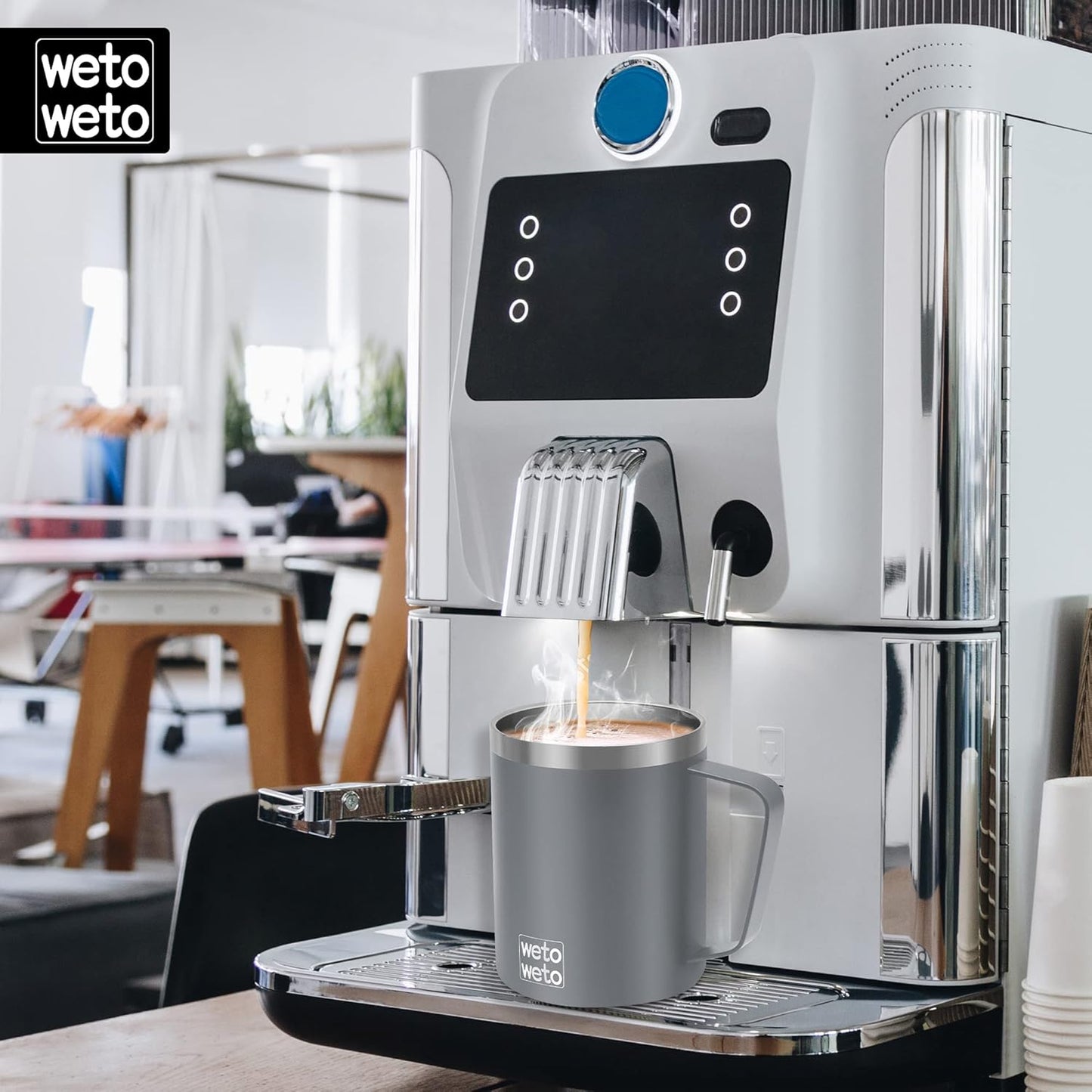 WETOWETO 14 oz Coffee Mug, Vacuum Insulated Camping Mug with Lid, Double Wall Stainless Steel Travel Tumbler Cup, Coffee Mugs Outdoor, Powder Coated Cool Grey