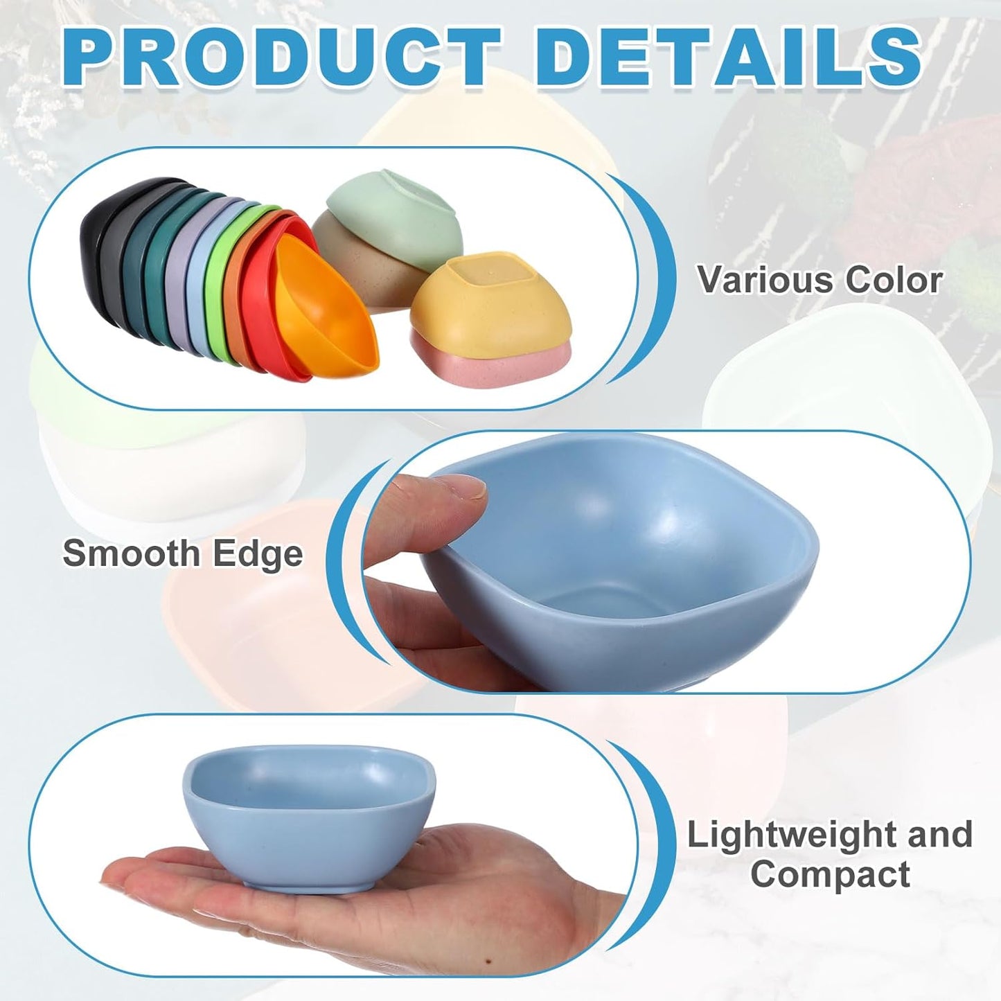 uxcell 10pcs Straw Dipping Bowls, Unbreakable Prep Bowls, Small Dessert Bowls for Side Dishes Snacks Fruits Appetizers, Dark Blue