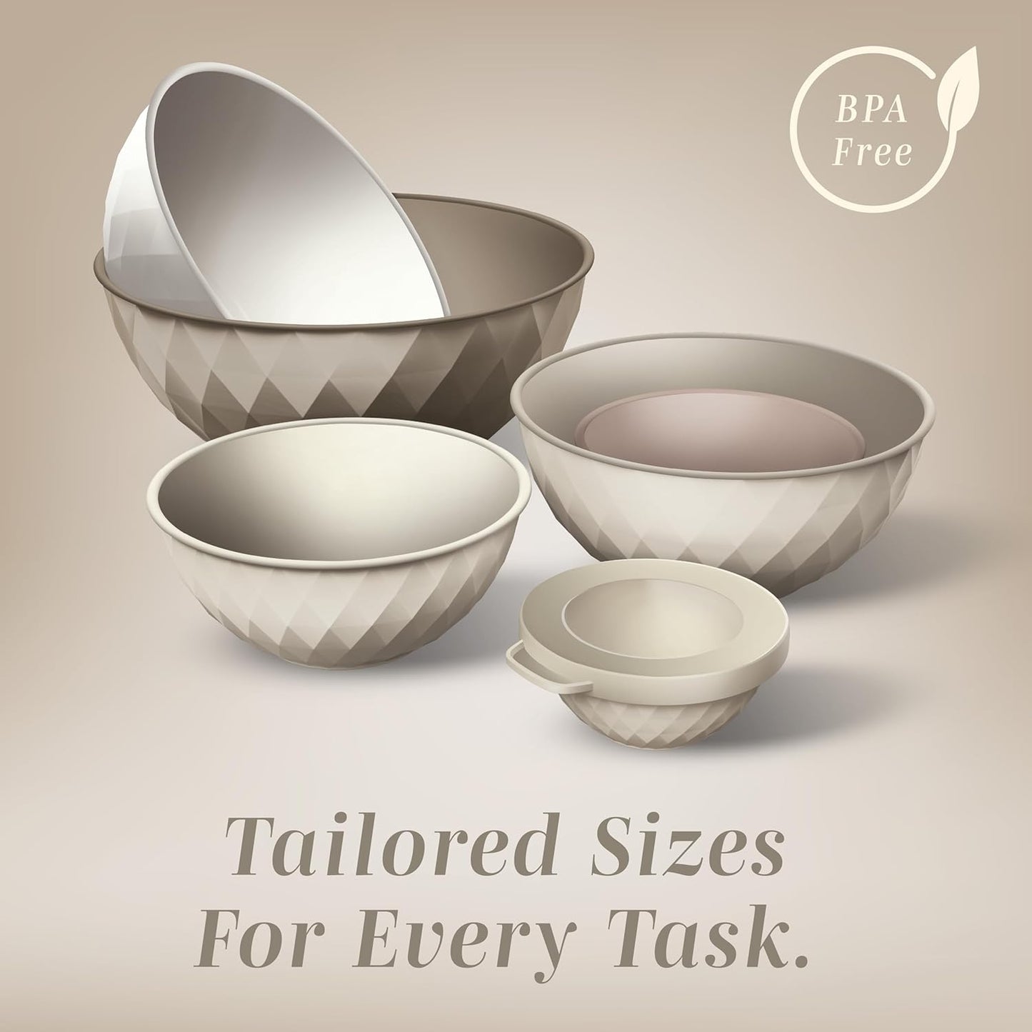 COOK WITH COLOR Mixing Bowls with Lids - 12 Piece Plastic Nesting Bowls Set includes 6 Prep Bowls and 6 Lids, Diamond Design - Microwave Safe, Brown