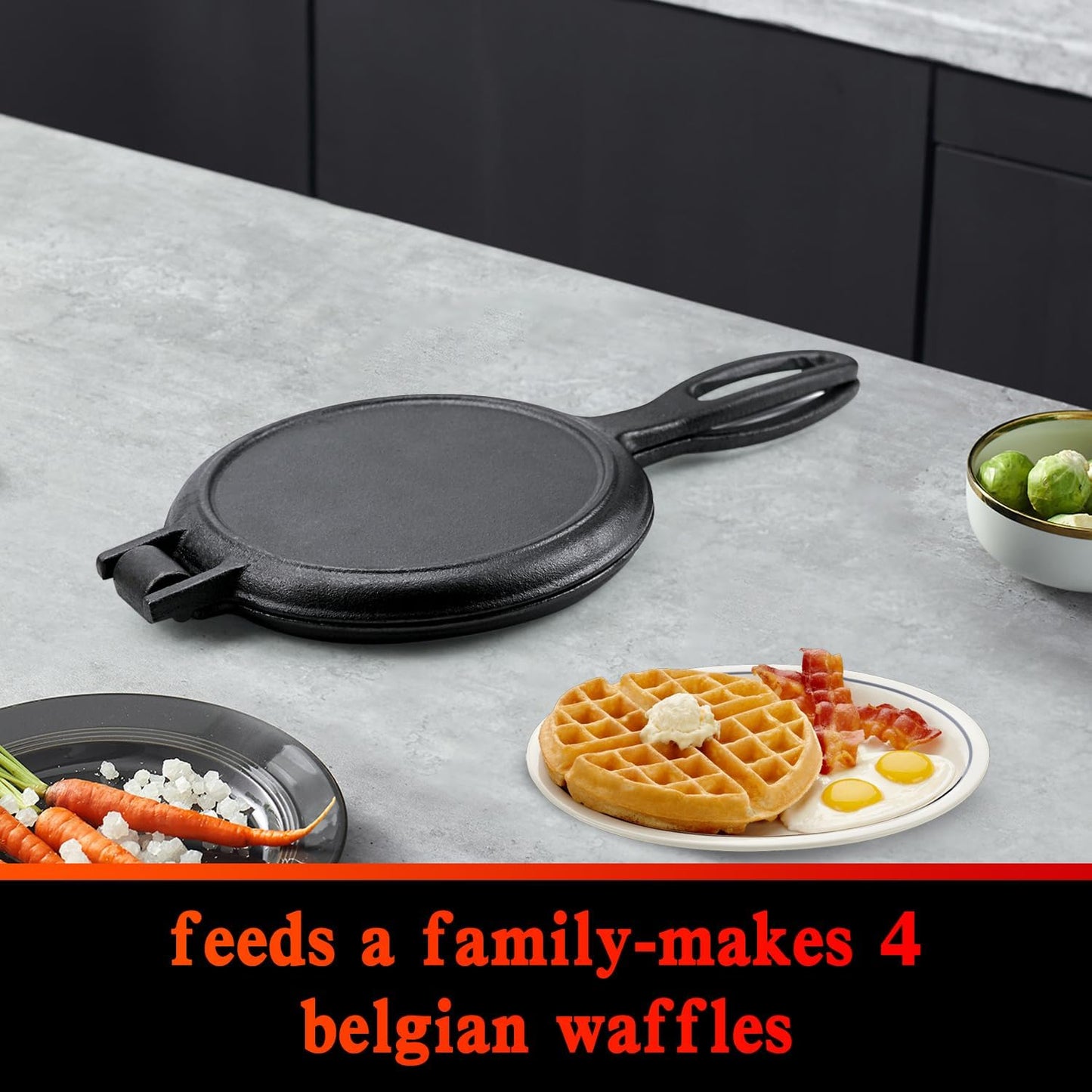 7 Inch Round Cast Iron Waffle Iron Easy Clean Two Piece Hinged Non Electric Waffle Maker For Commercial Breakfast Kitchens