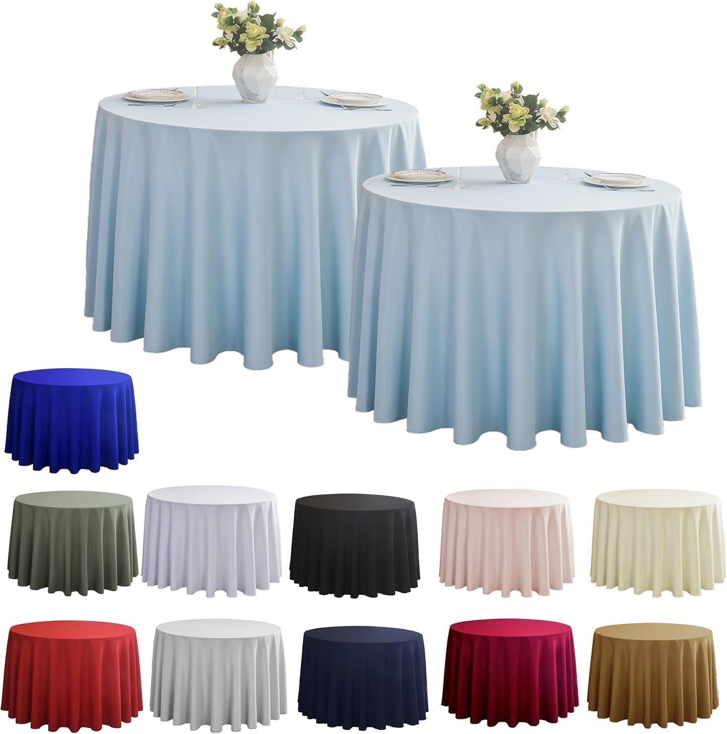 2-Pack Round 90-inch Dusty Blue Table Cloths, Solid Stain and Wrinkle Resistant Circular Tablecloth, Premium Plain Weave Polyester Fabric Table Linen Covers for Hotel, Banquet