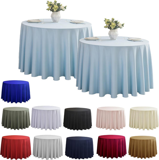 2-Pack Round 90-inch Dusty Blue Table Cloths, Solid Stain and Wrinkle Resistant Circular Tablecloth, Premium Plain Weave Polyester Fabric Table Linen Covers for Hotel, Banquet
