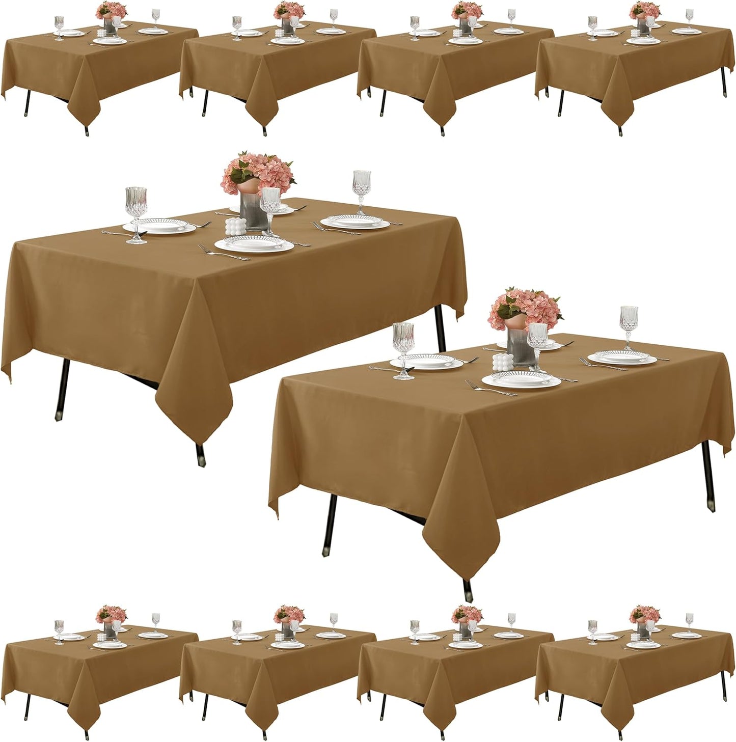 10-Pack 60x102 inch Coffee Table Cloths, Solid Stain and Wrinkle Resistant Oblong Tablecloth, Premium Plain Weave Polyester Fabric Rectangle Table Linen Covers for Hotel, Wedding