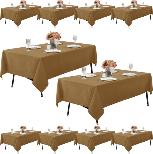 10-Pack 60x102 inch Coffee Table Cloths, Solid Stain and Wrinkle Resistant Oblong Tablecloth, Premium Plain Weave Polyester Fabric Rectangle Table Linen Covers for Hotel, Wedding