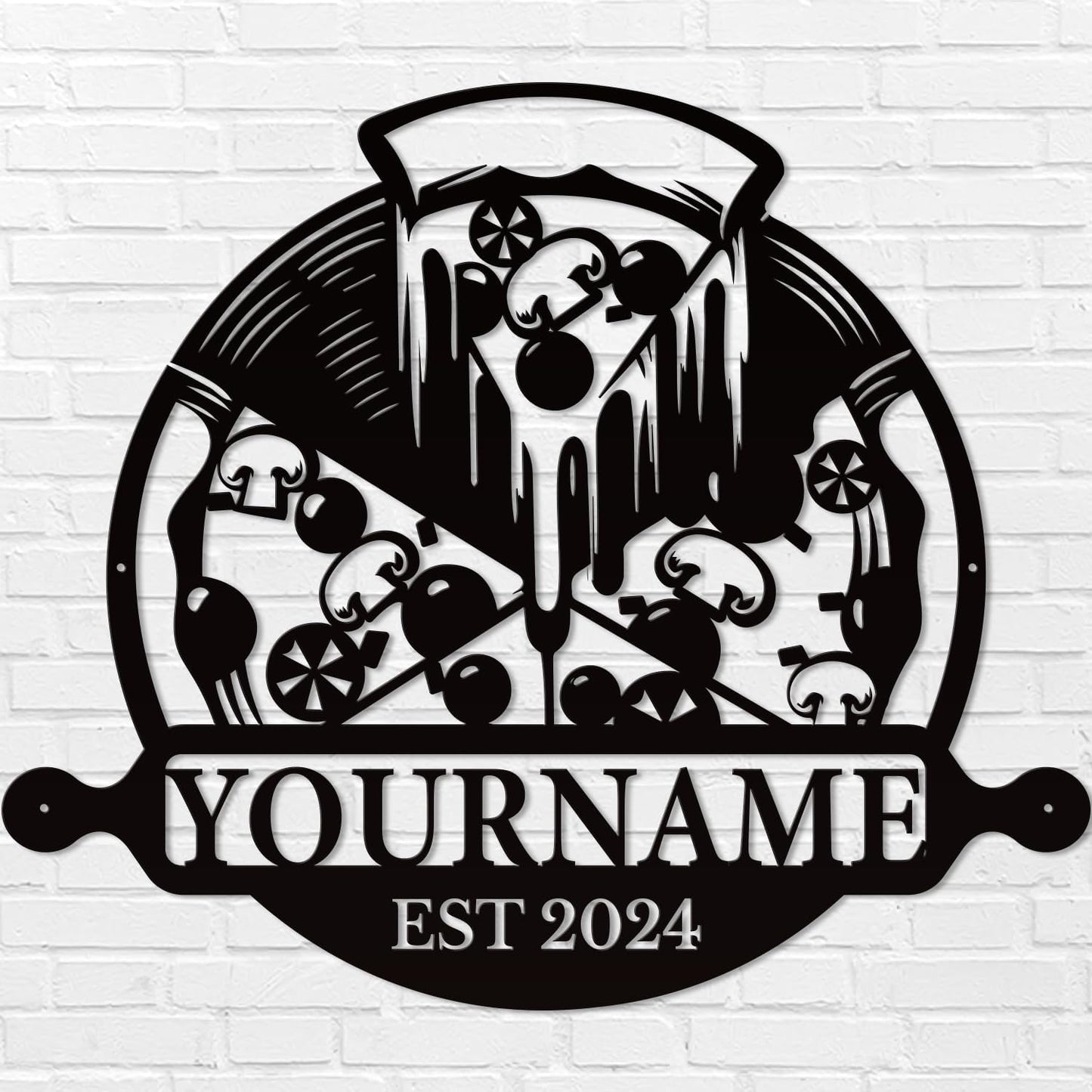 magilab Personalized Pizza Metal Sign, Custom Kitchen Wall Decor for Home & Outdoor, Food Lover Gift (Style A)