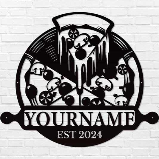 magilab Personalized Pizza Metal Sign, Custom Kitchen Wall Decor for Home & Outdoor, Food Lover Gift (Style A)