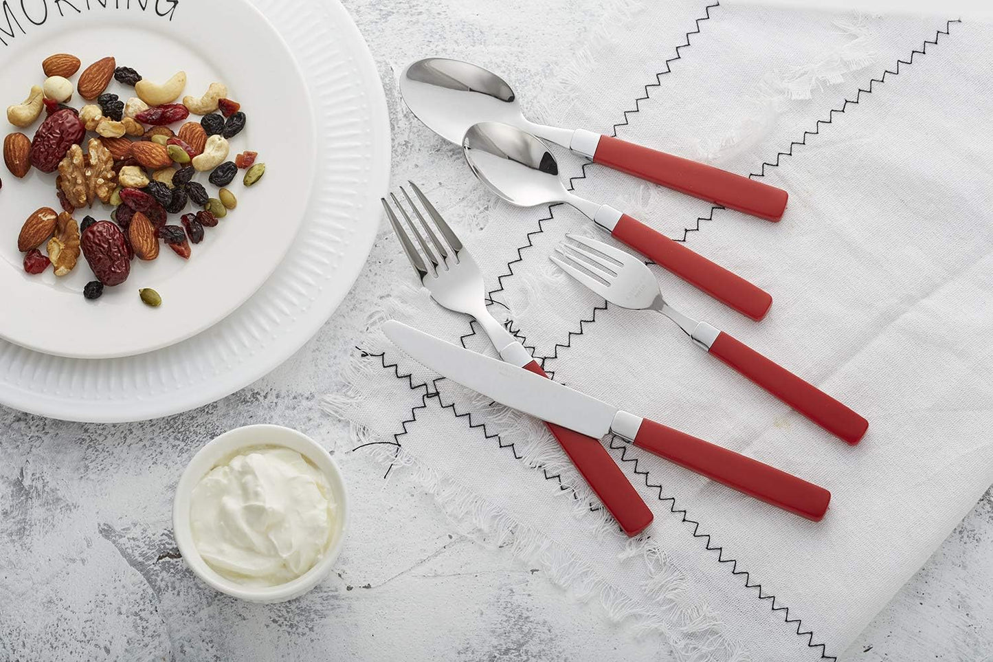 ANNOVA Silverware Set Stainless Steel Colorful Tableware Kitchen Flatware Set Utensils, Includes Dinner Knives, Forks, Spoons, Salad Forks & Dessert Spoons (Red, 20 Pieces)