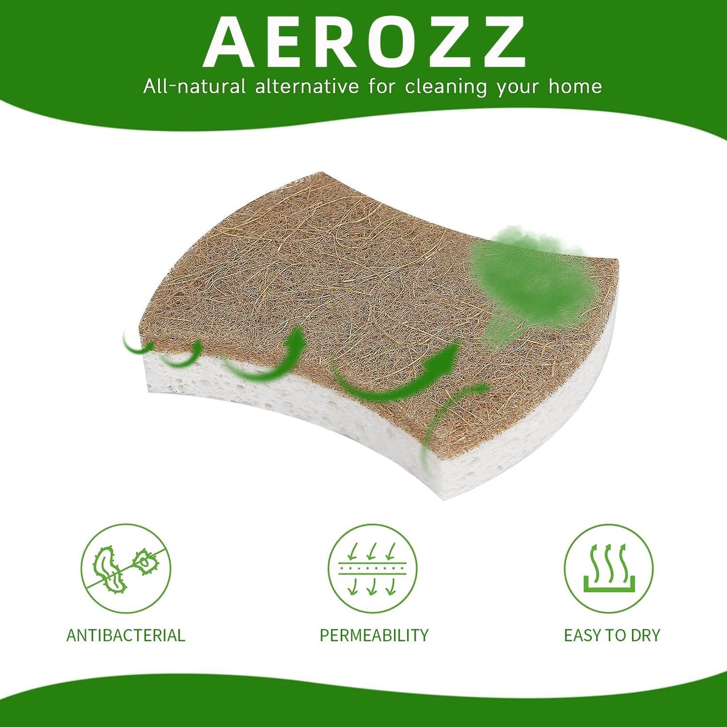 10 Pack Biodegradable Natural Sponges Kitchen - Compostable Cellulose and Coconut Walnut Scrubber Sponge - Non Scratch Eco Friendly Quick Drying Sponges for Dishes