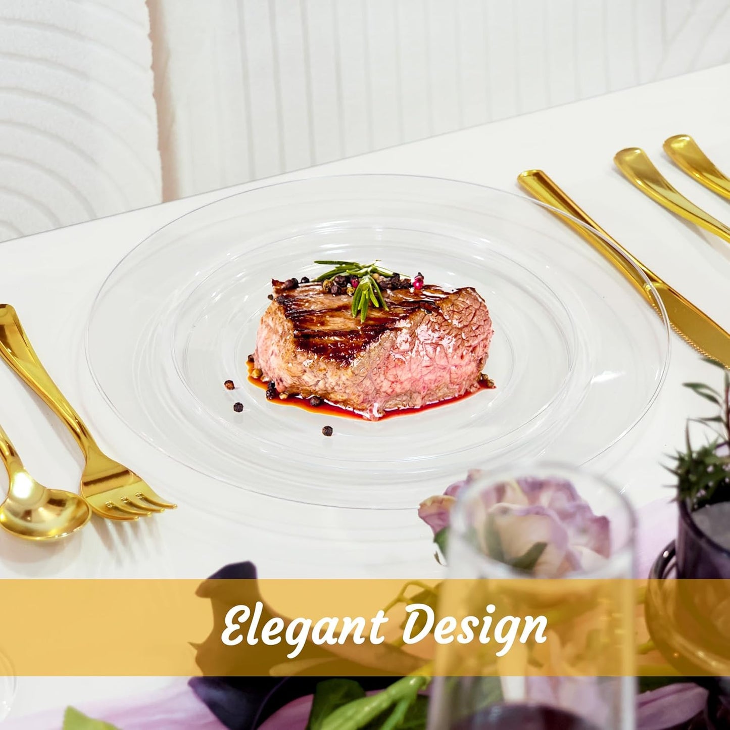 100 PCS Clear Plastic Plates, Plastic Disposable Plates Include 50 Dinner Plate and 50 Dessert Plate Perfect for Holiday, Birthday, Wedding & Party