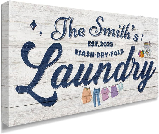 IPIC - Personalized Laundry Room Sign, Custom Canvas Wall Art with Family Name, Rustic Home Decor Printed Acid-Free Cotton Canvas for Business and Home, Made in USA and Ready to hang for Laundry Decor