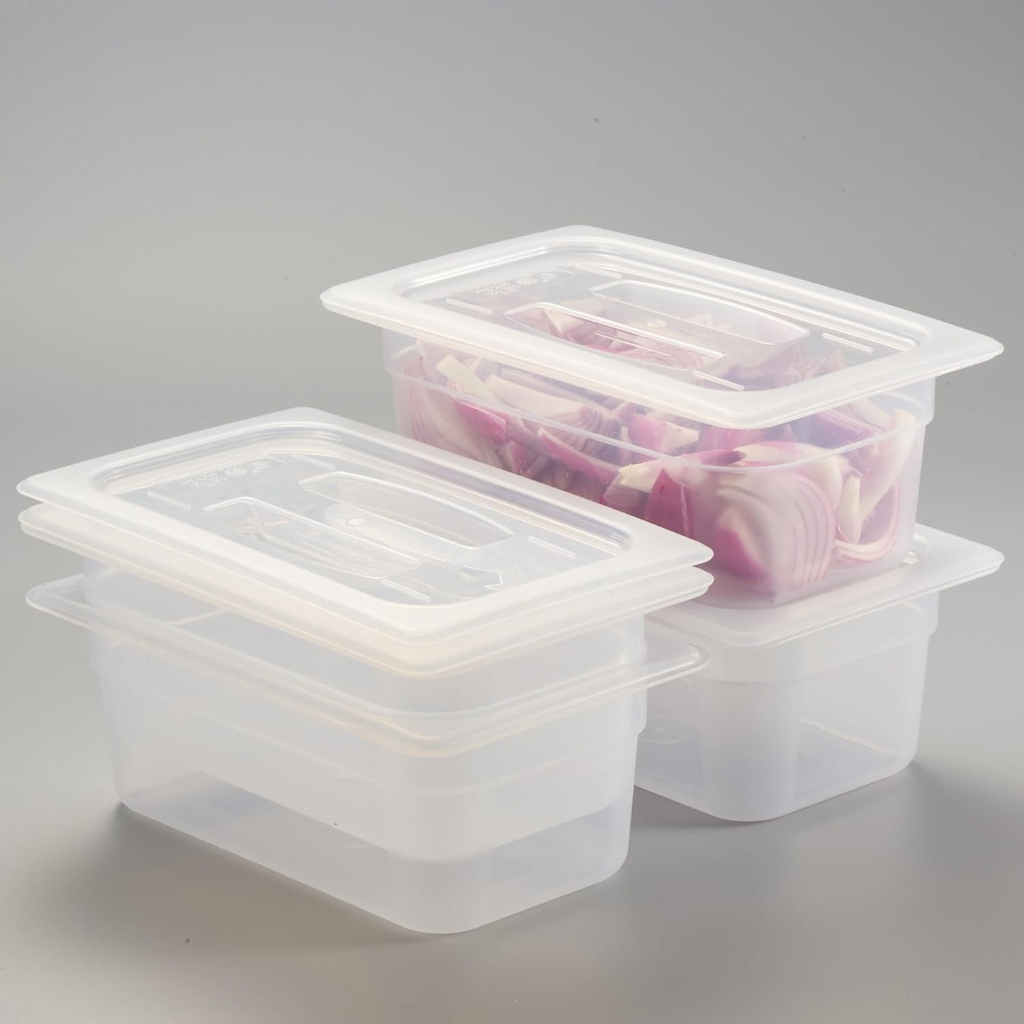 CURTA 4-Pack 1/4 Size 4" Deep Food Pan with Handled Lid – NSF Listed Commercial-Grade Translucent Polypropylene, Stackable Freezer-safe Storage for Restaurants, Catering & Buffets