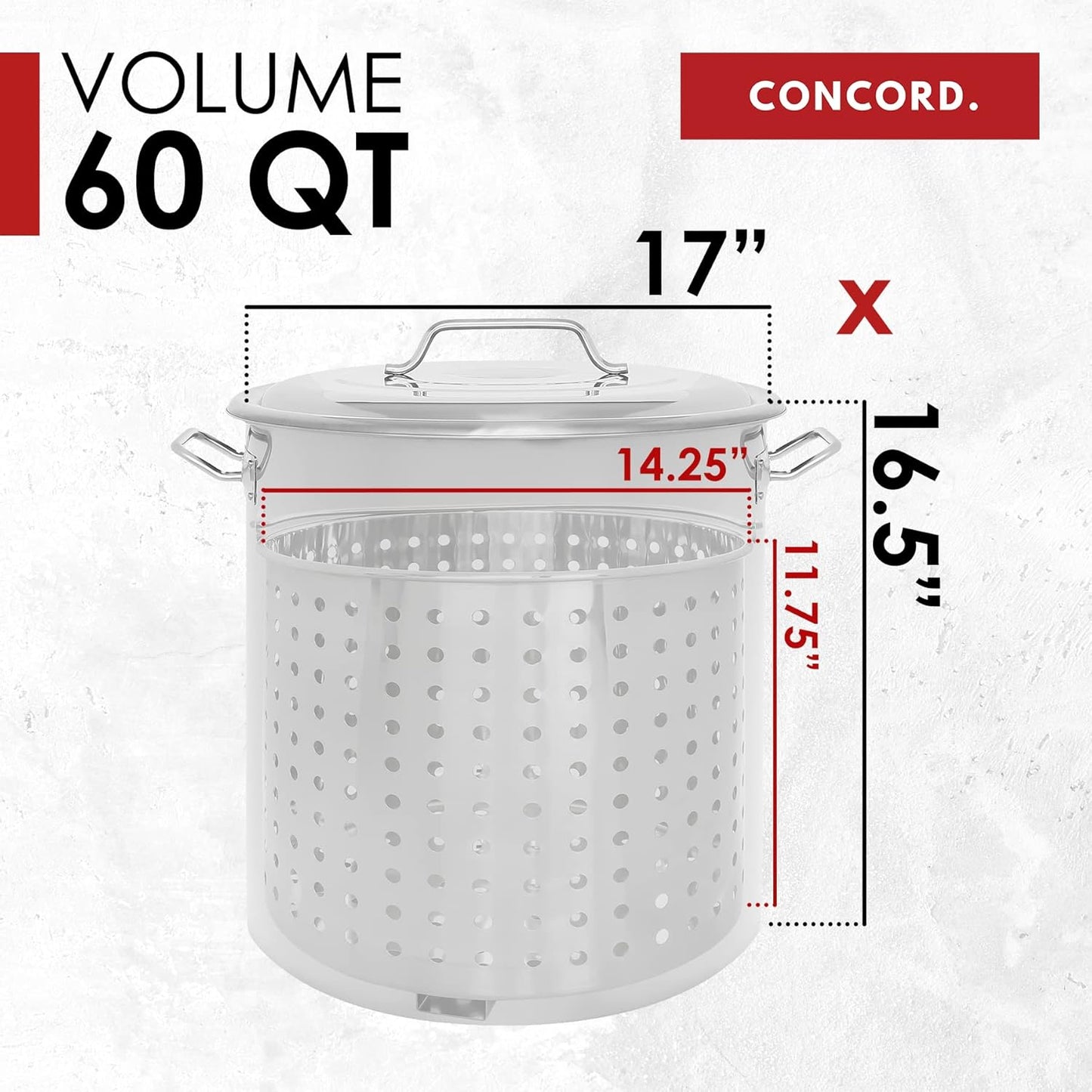 CONCORD Stainless Steel Stock Pot w/Steamer Basket. Cookware great for boiling and steaming (60 Quart)