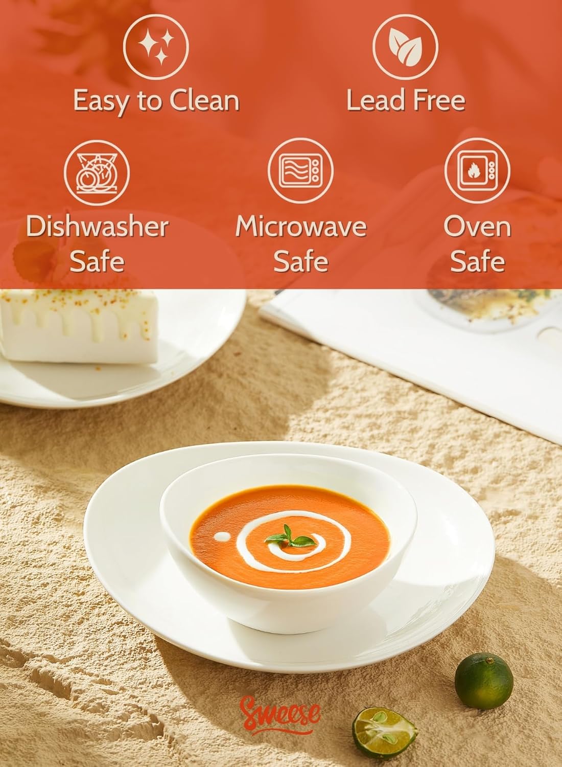 Sweese Porcelain Bowls Set 5 Inch, 10 oz - Set of 4 White Bowls for Dessert, Ice Cream, Soup, Rice & Fruits | Microwave, Dishwasher & Oven Safe