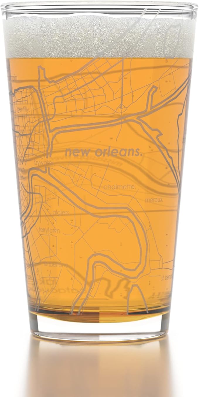Well Told Engraved New Orleans Louisiana Map Pint Glass, Etched Beer Gift (16 oz, Clear) City Map Pint, Custom City Glassware, Gifts For Beer Lovers