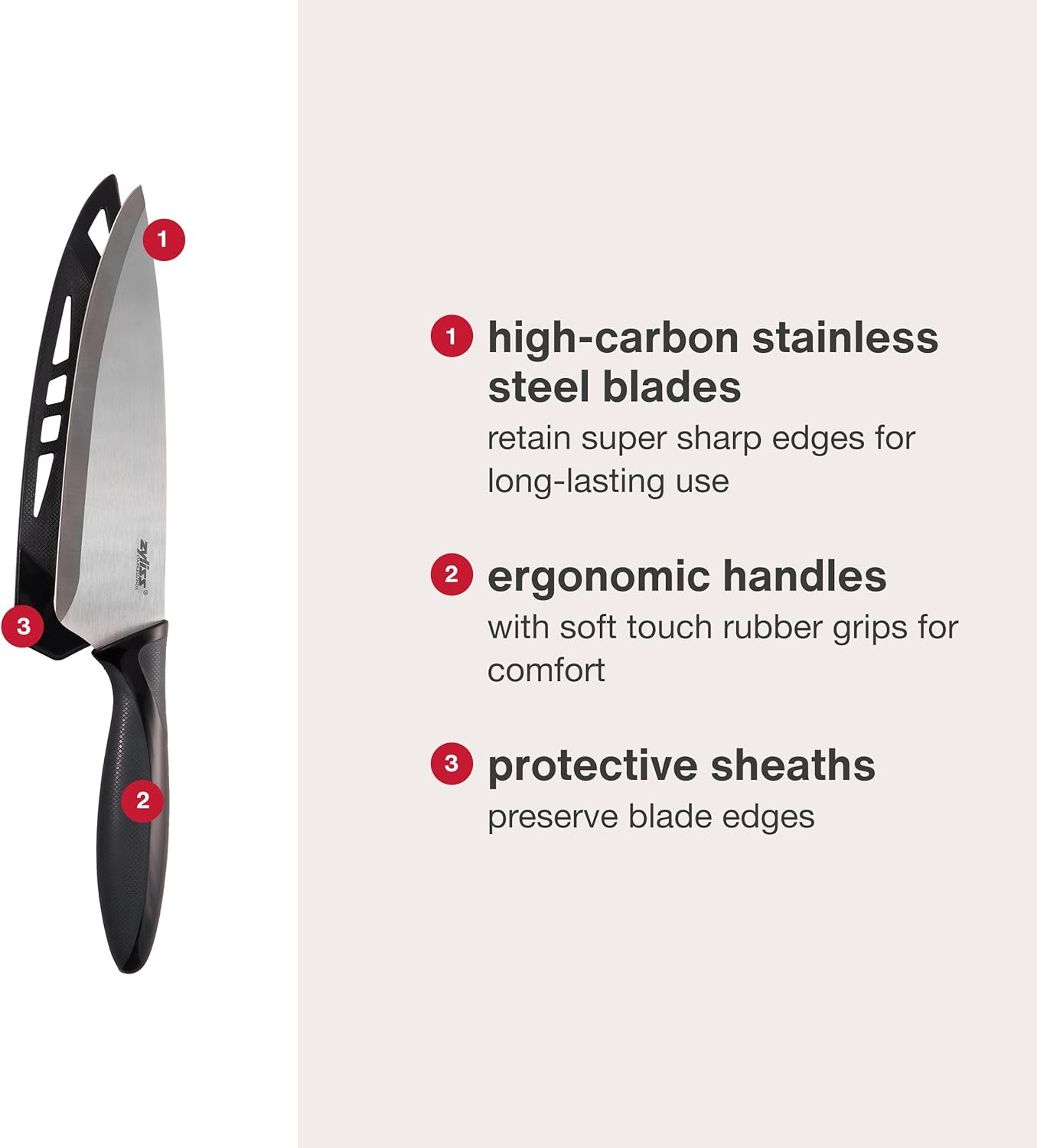 Zyliss Utility Kitchen Knives with Sheath Covers - Dishwasher Safe - Stainless Steel Kitchen Knives Perfect for Cutting Meat, Vegetables & Fruit - 2 Piece Santoku & Chef Set