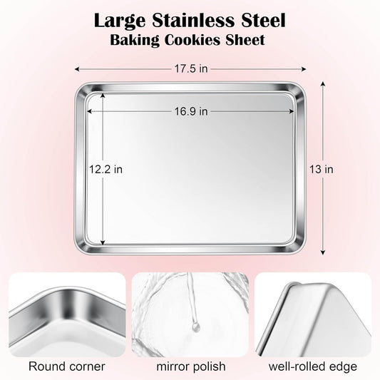 E-far Cookie Sheet for Baking, 18”x13” Stainless Steel Baking Sheet Pan for Oven, Large Non Toxic Metal Baking Tray for Cake Cookies, Healthy & Rust Free, Mirror Finish & Dishwasher Safe, 1 Pack