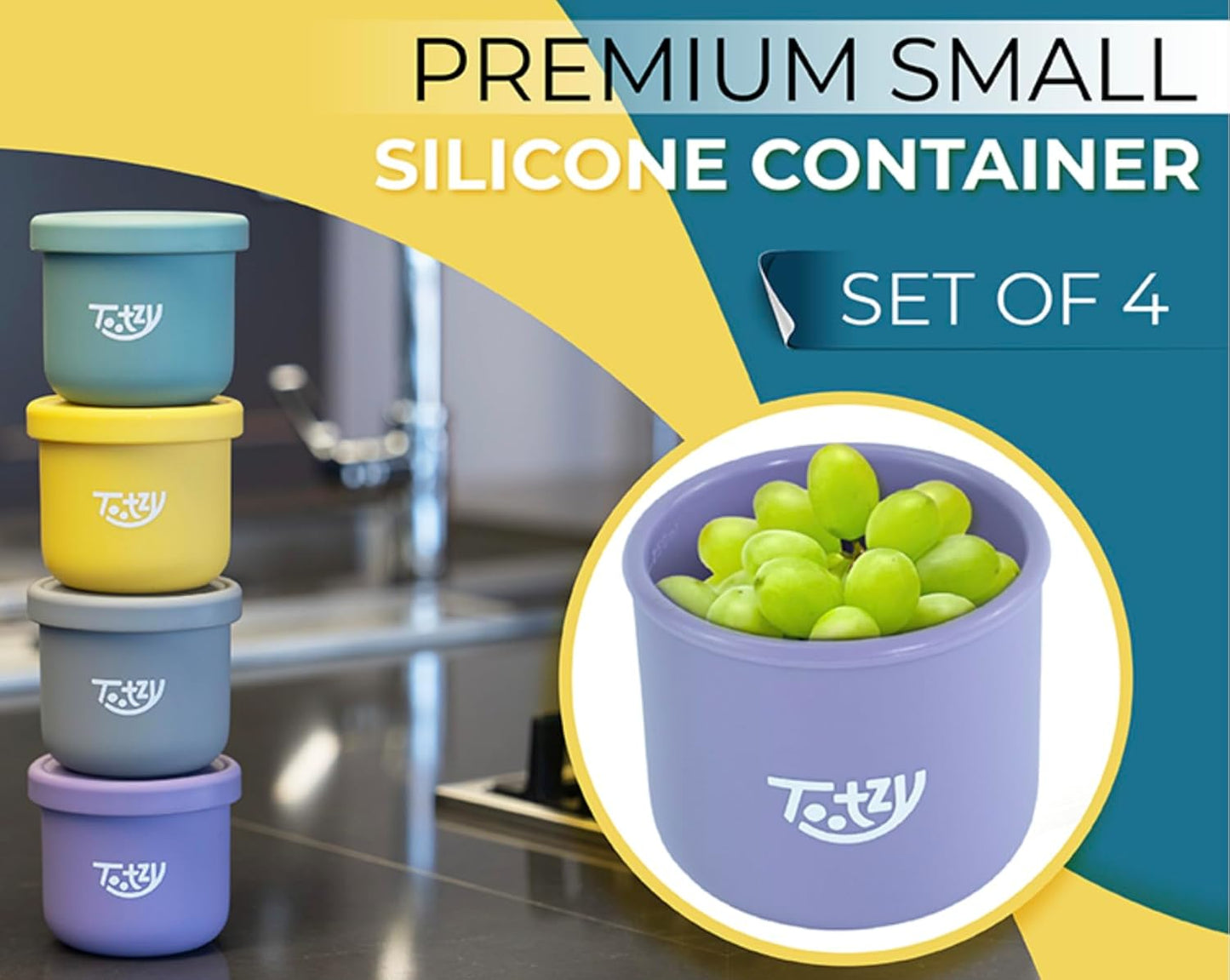 Premium Silicone Snack Containers 8.5 oz (4 Pack) – Reusable, Leakproof, BPA-Free Food Storage Cups for Pets, Kids & Adults – Microwave & Dishwasher Safe – Great for Treats, Travel, School & Office