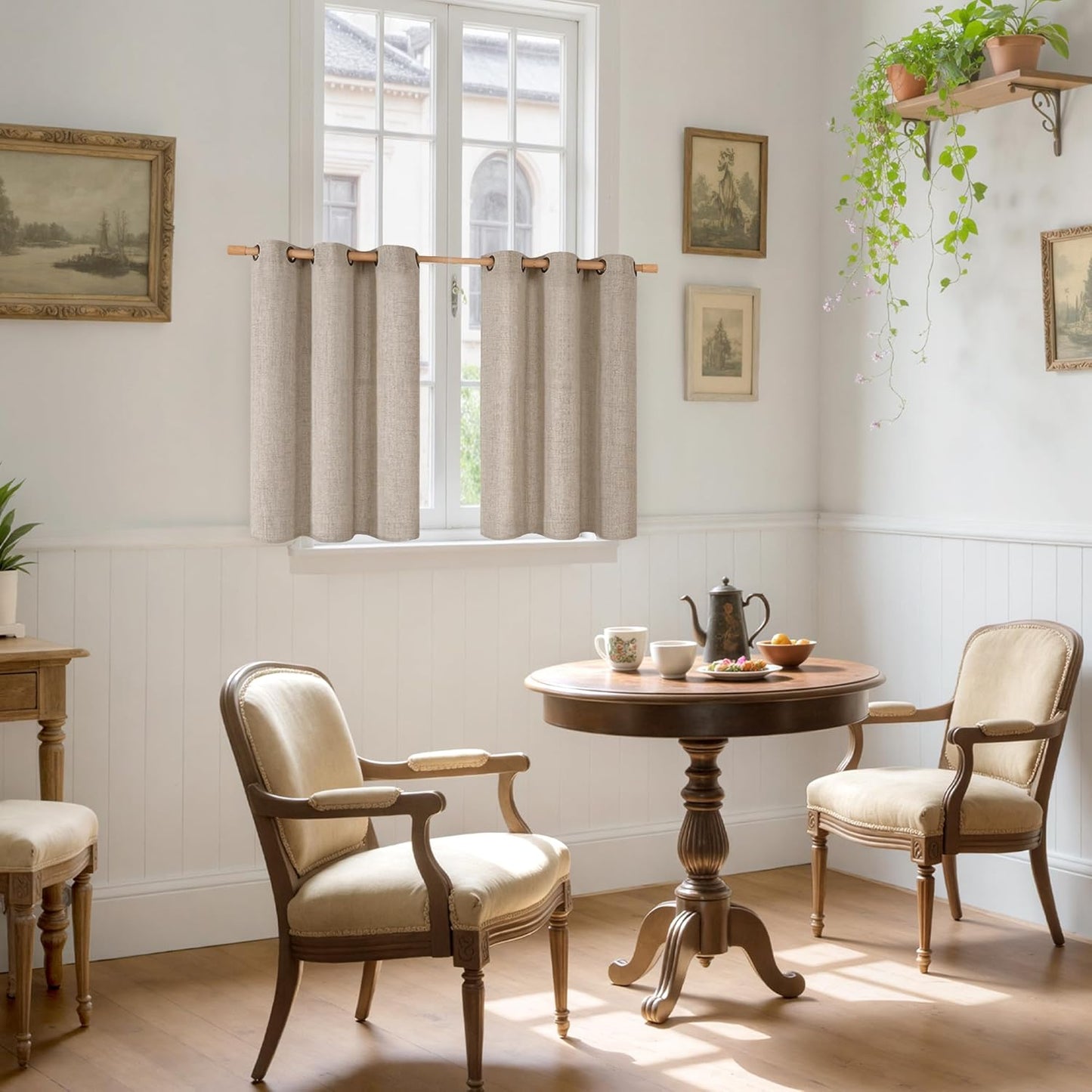 YoungsTex Oatmeal Linen Kitchen Curtains 36 Inches Long with Grommet, Short Semi Sheer Drapes Light Filtering Natural for Cafe Bathroom Window, 42 x 36 Inch, 2 Panels