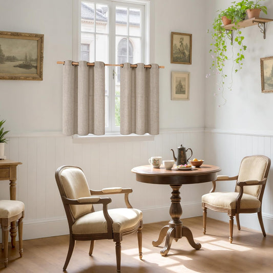 YoungsTex Oatmeal Linen Kitchen Curtains 36 Inches Long with Grommet, Short Semi Sheer Drapes Light Filtering Natural for Cafe Bathroom Window, 42 x 36 Inch, 2 Panels