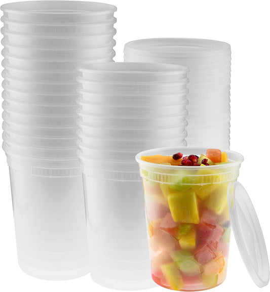 NYHI 32 oz 30 Pack Clear Deli Containers with Lids Disposable BPA Free Round Plastic Food Storage Containers with Lids Recyclable Space Saver Airtight for Kitchen Storage Meal Prep Take Out