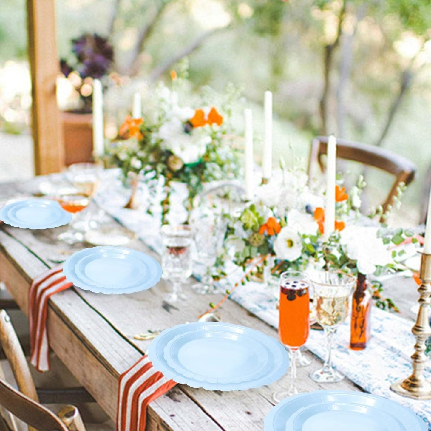 50 Pcs Light Blue Scalloped Paper Plates 25 × 7'' and 25 × 9'' Disposable Baby Blue Scalloped Dinner Plates for Wedding Baby Shower Birthday Party Disposable Dessert Plate