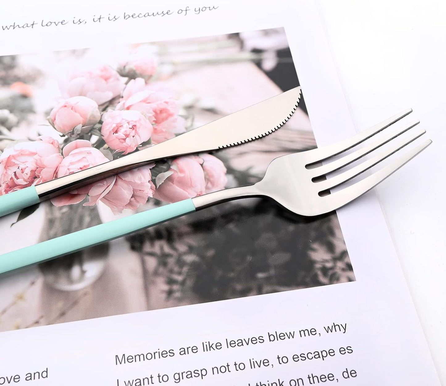 Mirror Cutlery Serving Set, 24-piece 18/0 Stainless Steel Silverware With Mint Green Handle Simple & Modern Tableware For Home Restaurant Dinner, Service For 6 (Mint Green Silver)