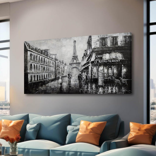 Paris Wall Art Eiffel Tower Decor Black Bedroom Wall Decor Notre Dame Cathedral Canvas Prints Europe City Landscape Paintings for Living Room Home Decorations 24"x48"