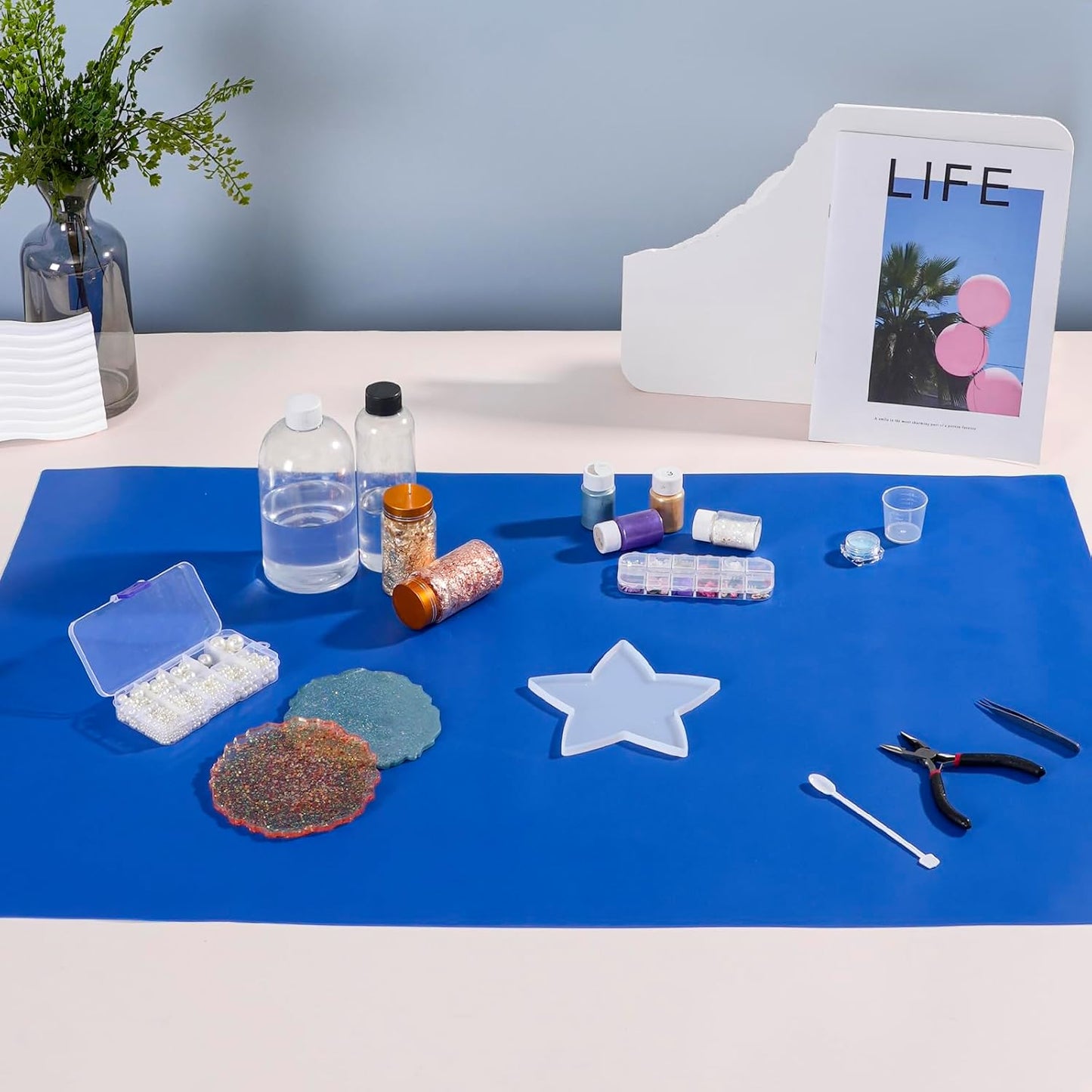 Extra Large Silicone Mat 36" x 24" Place Mats, Heat Resistant Mat for Kitchen Countertop Protector, Thick Placemats Washable Silicone Mats for Kitchen Counter Mat Dining Table Mat, Dark Blue, SAPID