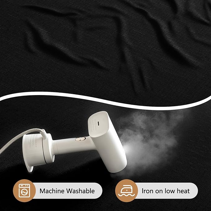 Fabric 60 Inch Black Round Table Cloth, Faux Linen Textured Stain Resistant & Wipeable Circle Tablecloth, Washable for Dinning Kitchen Party