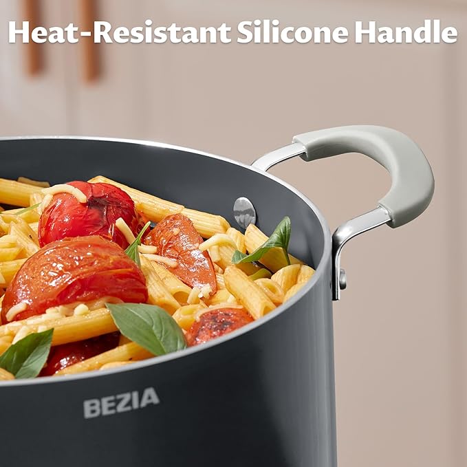 12 Quart Pot with Lid, BEZIA Ceramic Nonstick Stock Pot with Lid, Induction Ready, Large Cooking Pot with Silicone Handle, Compatible with All Cooktops, Dishwasher Safe