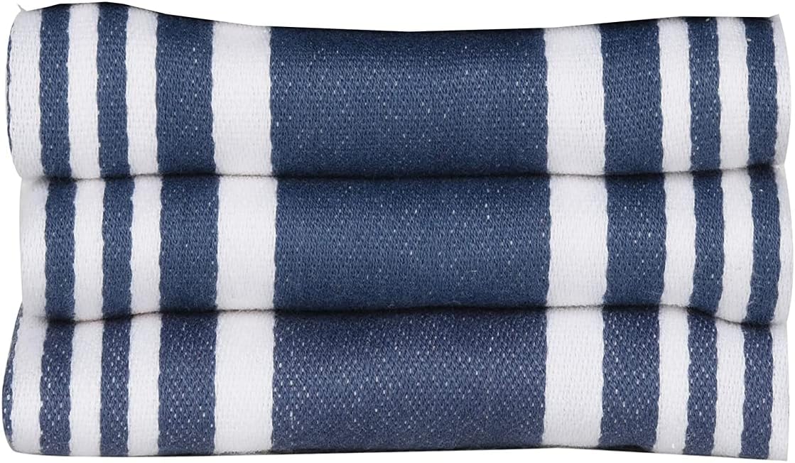Urban Villa Kitchen Towels 100% Cotton Pack of 3, Highly Absorbent Quick Drying Soft Premium Dish Towels for Kitchen with Hanging Loop Hand & Tea Towels - 20x30 Inch, (Indigo Blue & White, Striped)